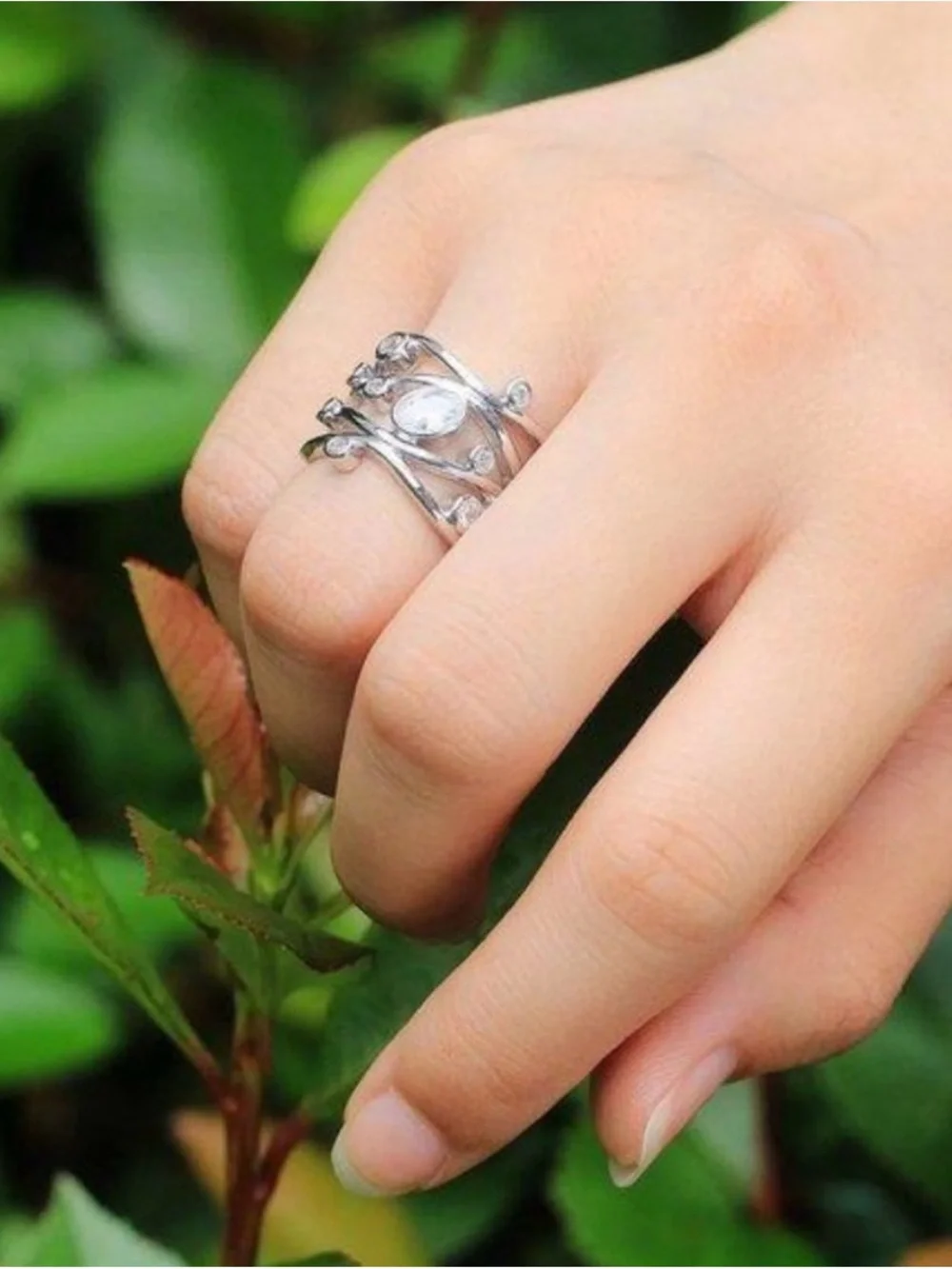 NEW 18K White Gold Diamond Twisted Wave Wide Ring